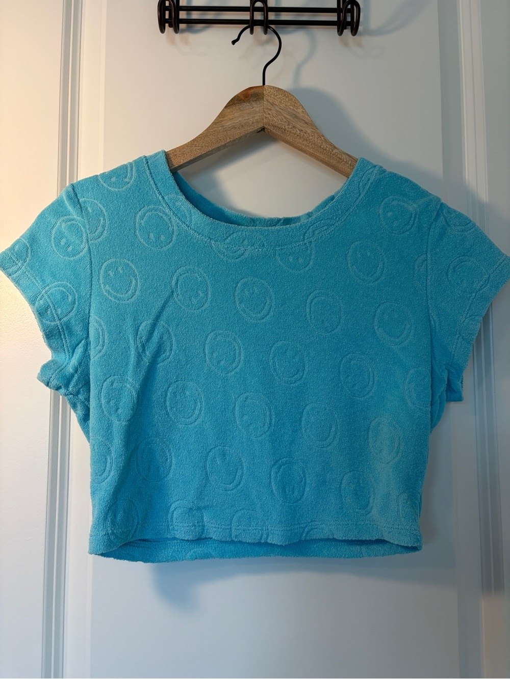 OFFLINE by Aerie Blue Smiley Face Terry Cloth Crop Top Size XS
